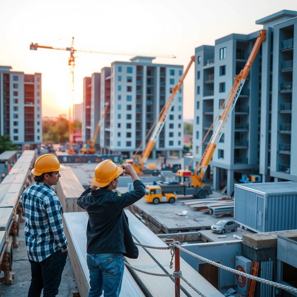 Modern construction site with workers building residential complex in Cagayan de Oro